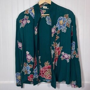 Lotus Vintage Green Floral Cardigan Asian Forest Fairy Boho Festival Long Sleeve